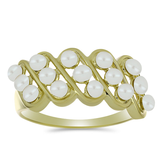 Anillo de Plata Bañada en Oro con Perla blanca de agua dulce