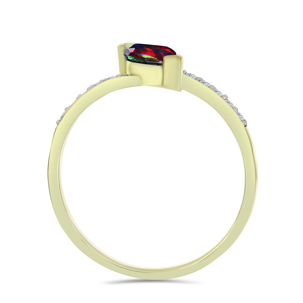 Anillo de Plata Bañada en Oro con Ópalo negro medianoche Lega Dembi de Ëtiopía y Topacio Blanco 2 