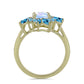 Anillo de Plata Bañada en Oro con Piedra Lunar Arco Iris y Topacio Azul Suizo