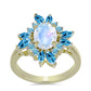 Anillo de Plata Bañada en Oro con Piedra Lunar Arco Iris y Topacio Azul Suizo