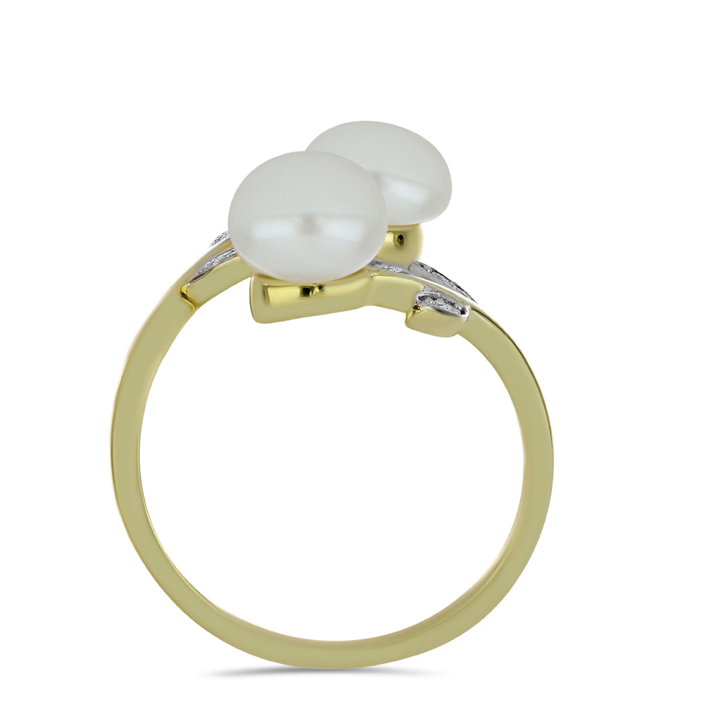Anillo de Plata Bañada en Oro con Perla blanca de agua dulce y Topacio Blanco 2 
