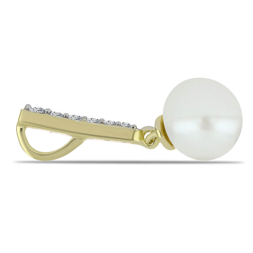 Colgante de Plata Bañada en Oro con Perla blanca de agua dulce y Topacio Blanco 2 