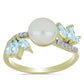 Anillo de Plata Bañada en Oro con Perla blanca de agua dulce y Aguamarina