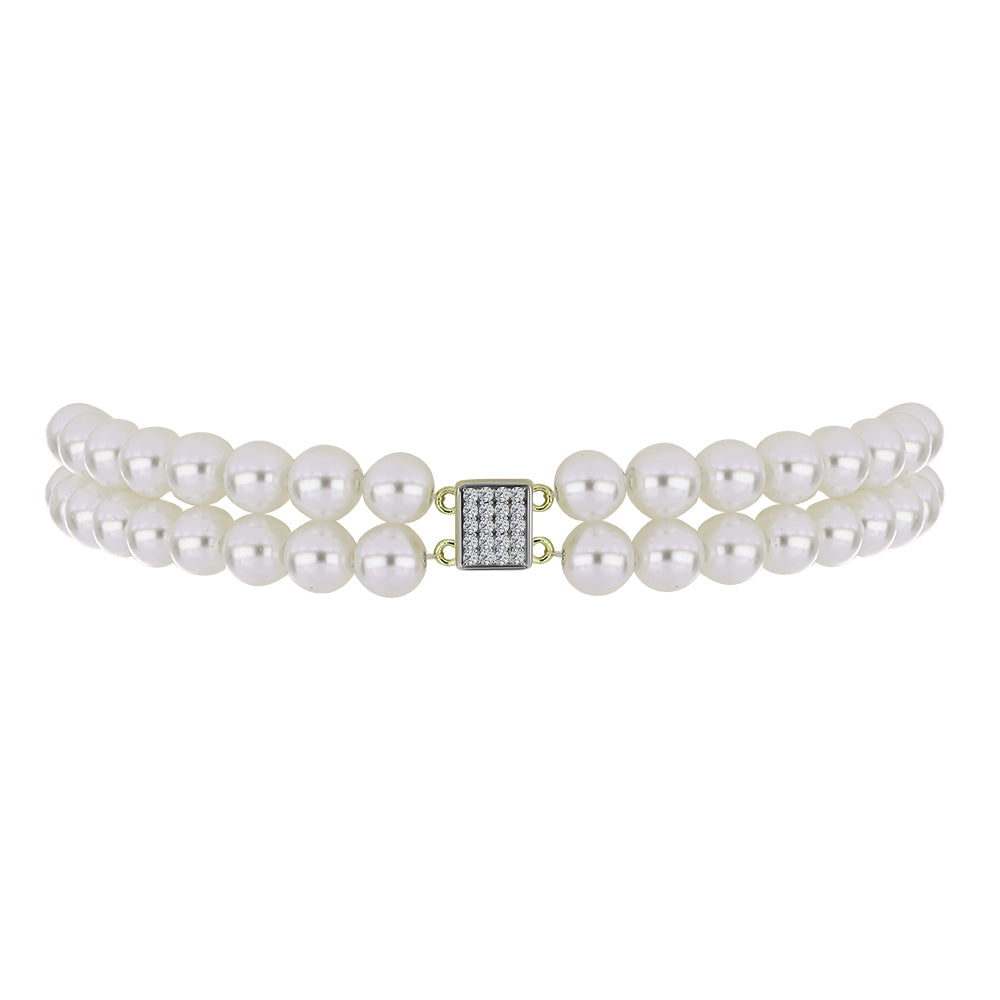 Pulsera de Plata Bañada en Oro con Perla blanca de agua dulce y Topacio Blanco 2 