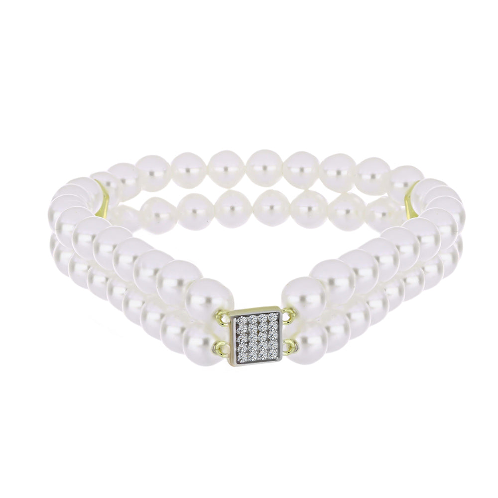 Pulsera de Plata Bañada en Oro con Perla blanca de agua dulce y Topacio Blanco 1 
