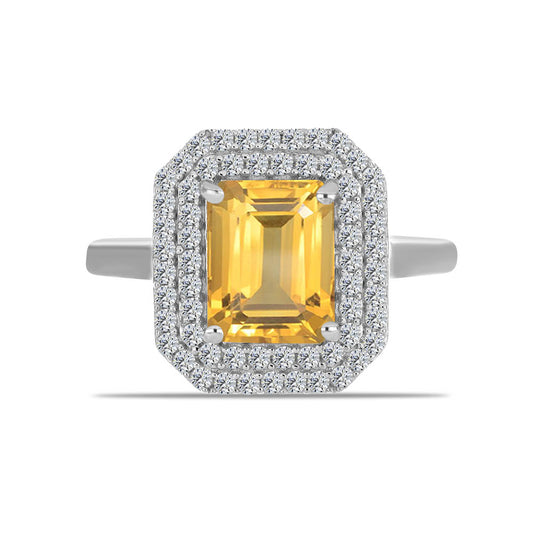 Anillo de Plata con Citrino de los Montes Urales y Topacio Blanco