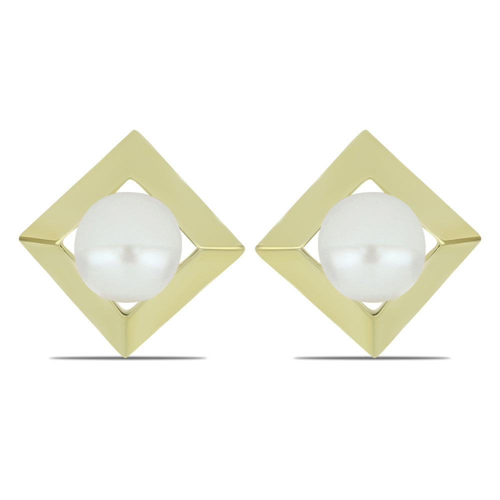 Pendientes de Plata Bañada en Oro con Perla blanca de agua dulce 1 
