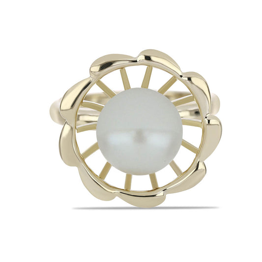 Anillo de Plata Bañada en Oro con Perla blanca de agua dulce
