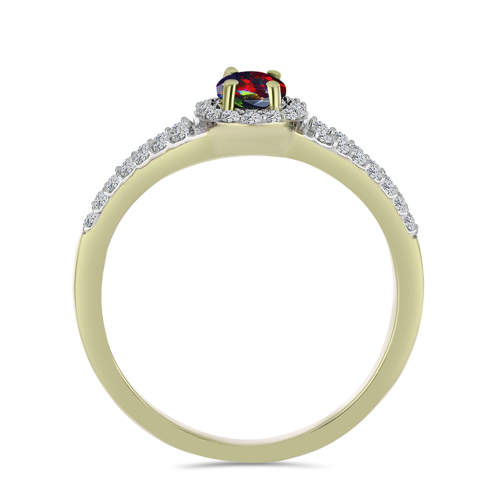 Anillo de Plata Bañada en Oro con Ópalo negro medianoche Lega Dembi de Ëtiopía y Topacio Blanco