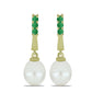 Pendientes de Plata Bañada en Oro con Perla blanca de agua dulce y Esmeralda de Brasil
