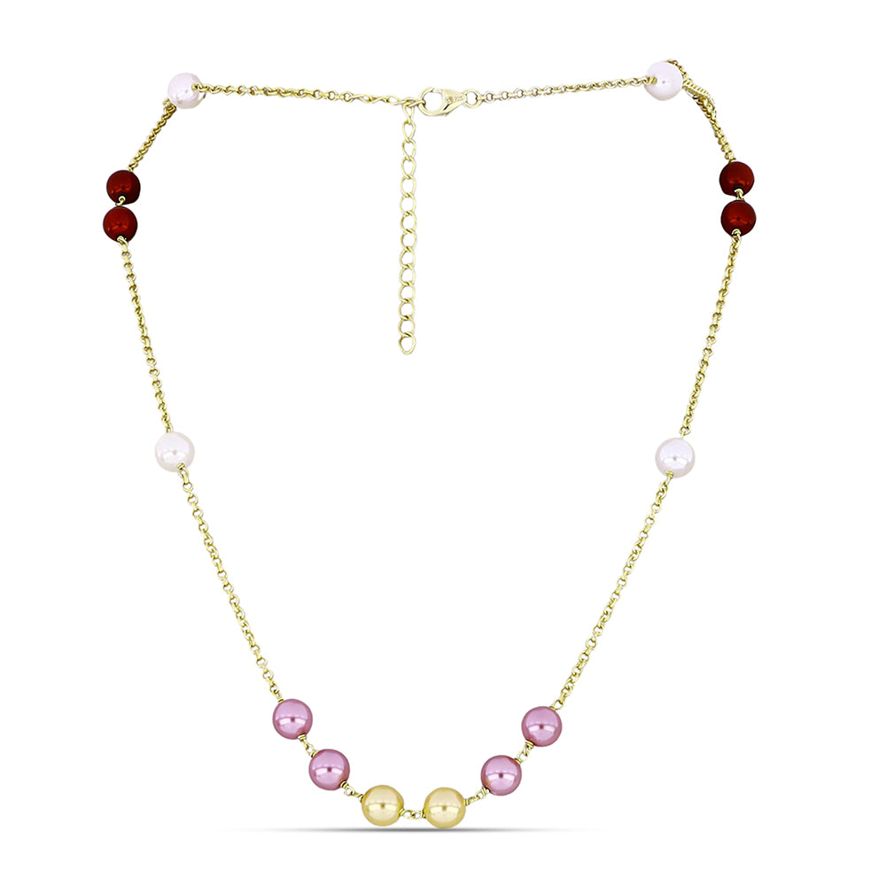 Collar de Plata Bañada en Oro con Perla blanca de agua dulce y Perla Melocotón de Agua Dulce 1 