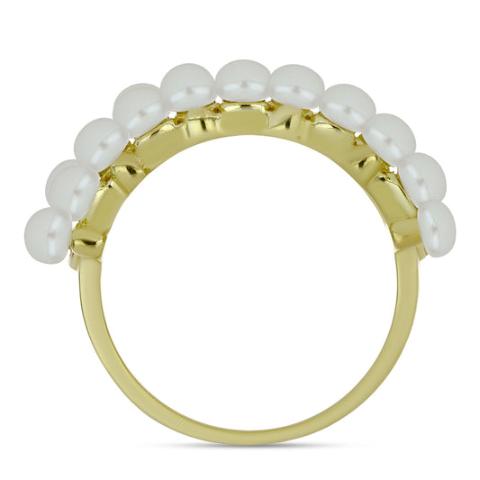 Anillo de Plata Bañada en Oro con Perla blanca de agua dulce