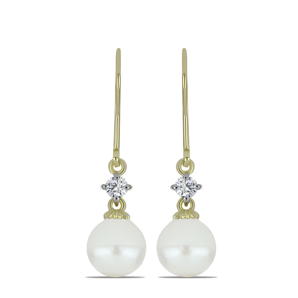 Pendientes de Plata Bañada en Oro con Perla blanca de agua dulce y Topacio Blanco