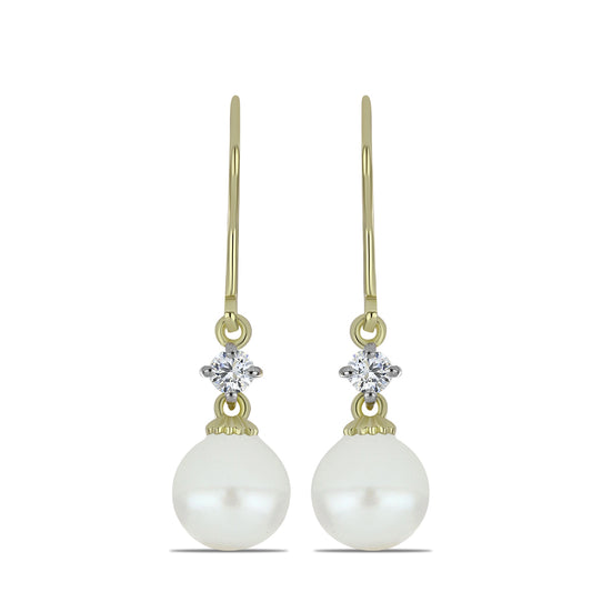 Pendientes de Plata Bañada en Oro con Perla blanca de agua dulce y Topacio Blanco