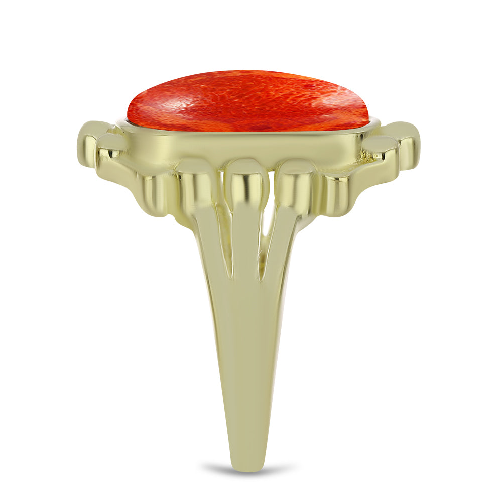 Anillo de Plata Bañada en Oro con Coral de Esponja Roja 4 