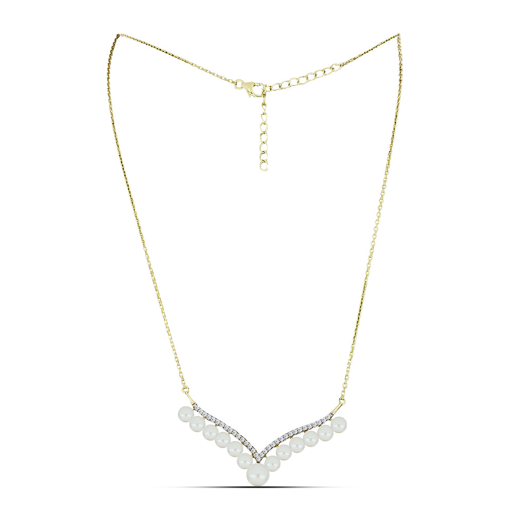 Collar de Plata Bañada en Oro con Perla blanca de agua dulce y Topacio Blanco 1 