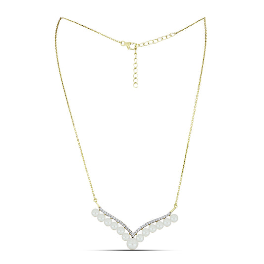 Collar de Plata Bañada en Oro con Perla blanca de agua dulce y Topacio Blanco