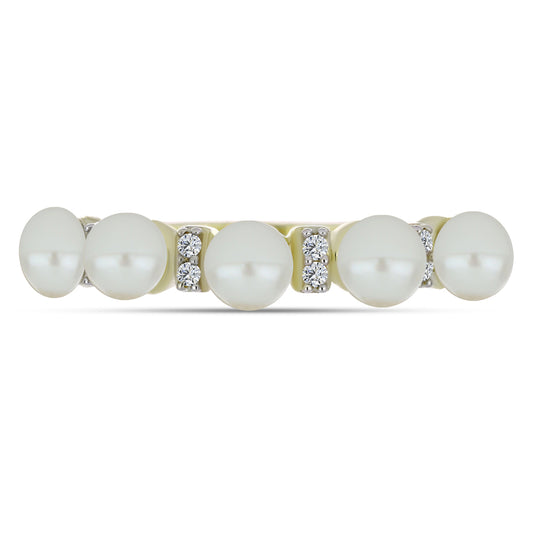 Anillo de Plata Bañada en Oro con Perla blanca de agua dulce y Topacio Blanco