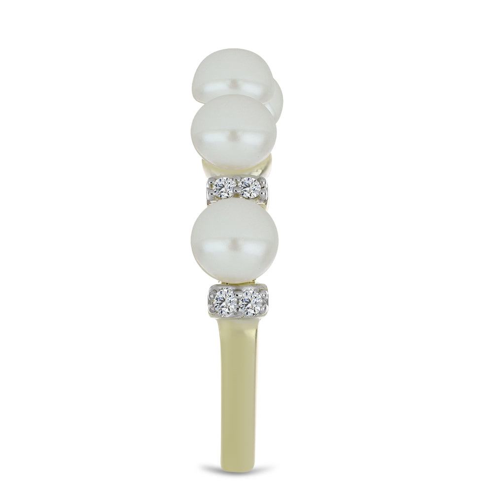 Anillo de Plata Bañada en Oro con Perla blanca de agua dulce y Topacio Blanco 4 