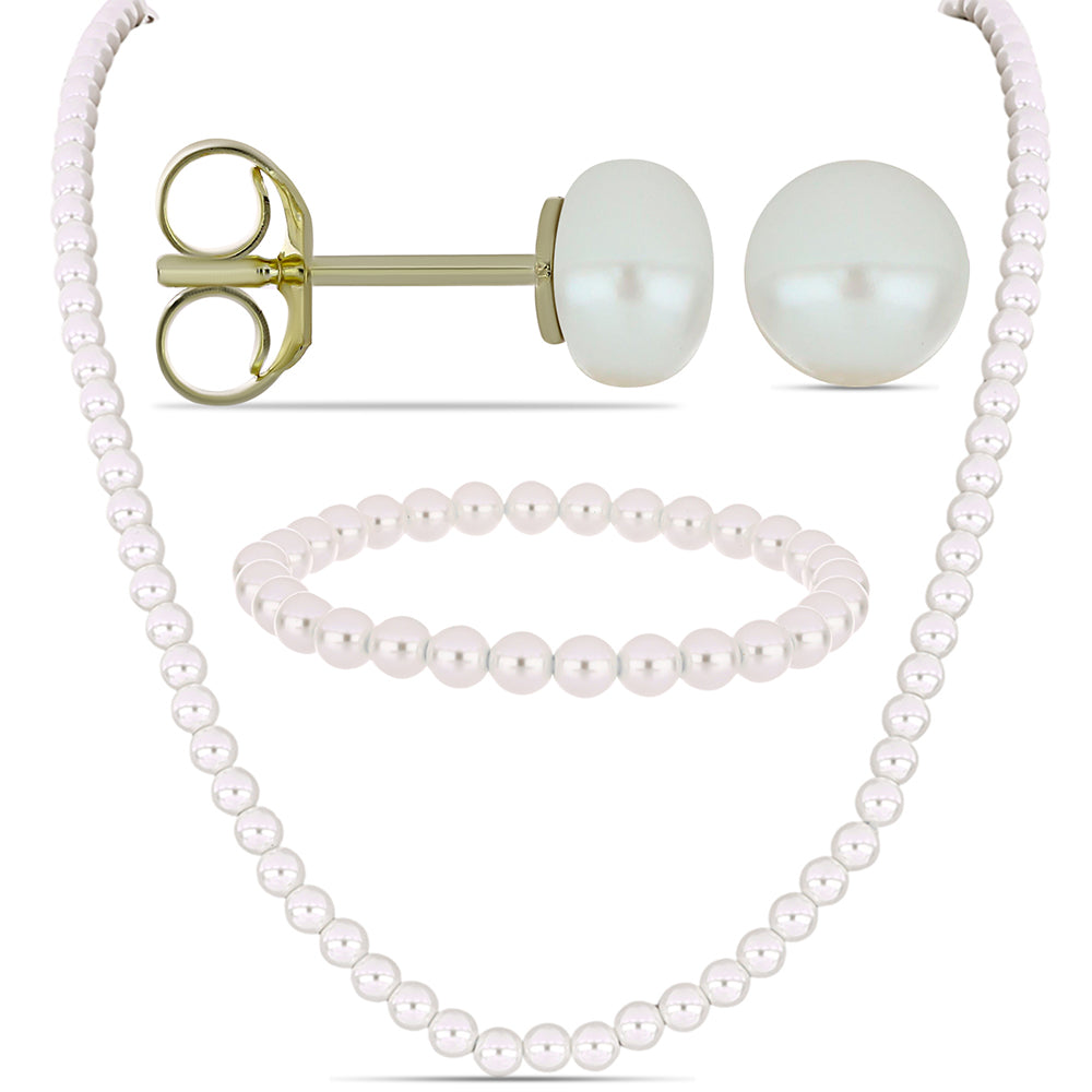Conjunto Pepita con Perla blanca de agua dulce ( Pendientes +Pulsera +Anillo ) 1 
