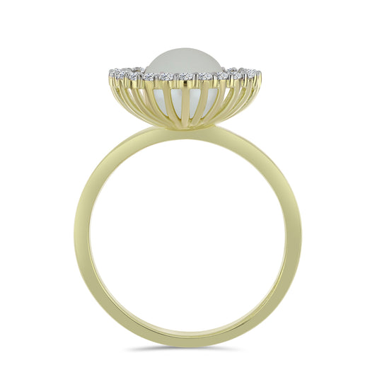 Anillo de Plata Bañada en Oro con Perla blanca de agua dulce y Topacio Blanco