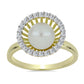 Anillo de Plata Bañada en Oro con Perla blanca de agua dulce y Topacio Blanco