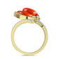Anillo de Plata Bañada en Oro con Coral de Esponja Roja y Topacio Blanco