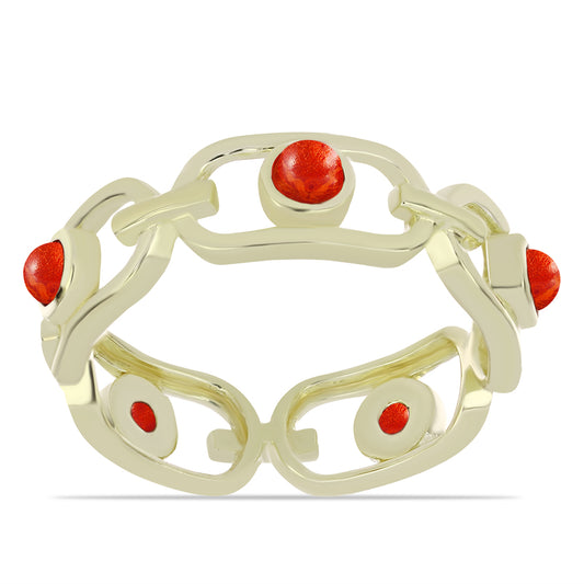 Anillo de Plata Bañada en Oro con Coral de Esponja Roja