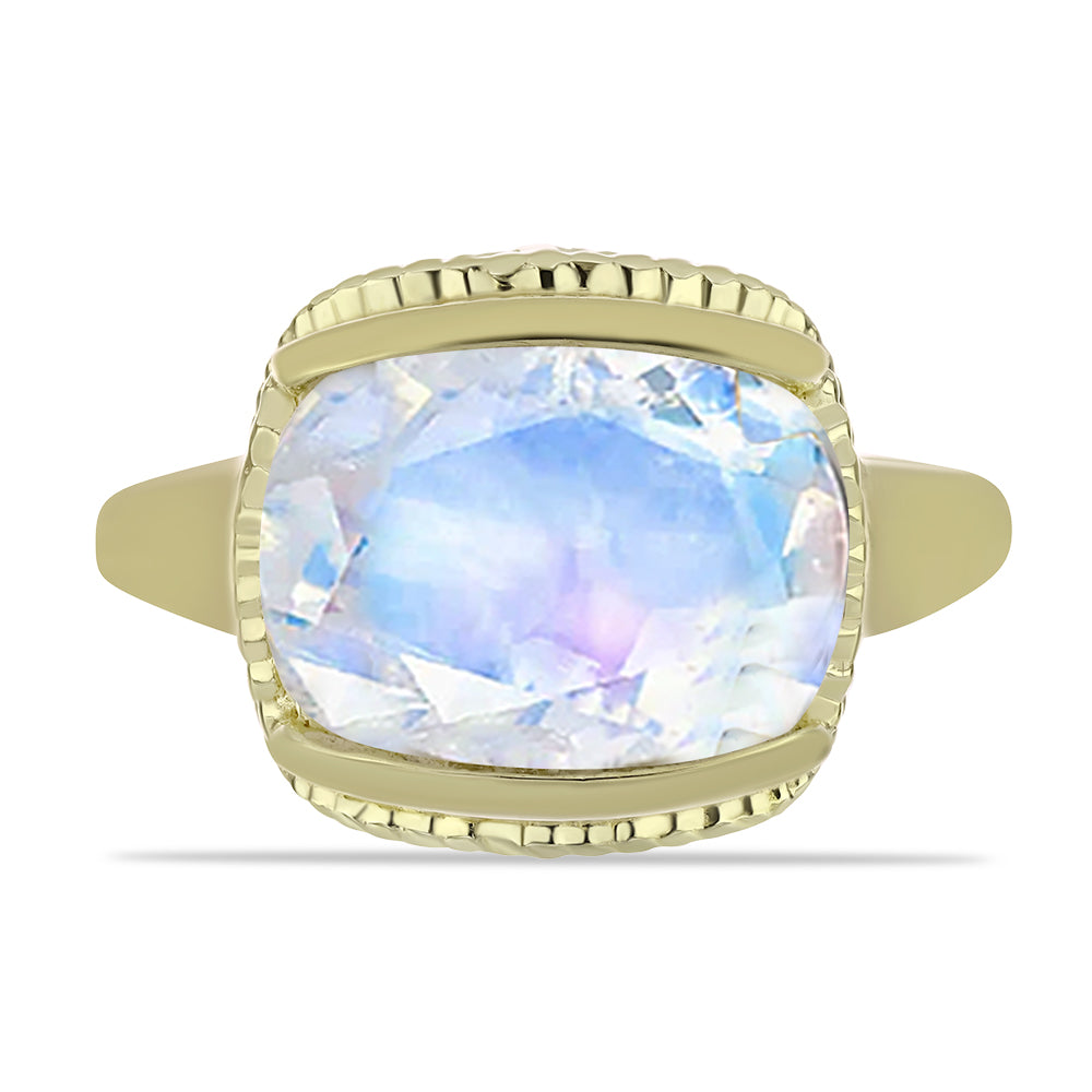 Anillo de Plata Bañada en Oro con Piedra Lunar Arco Iris