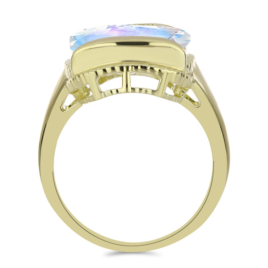 Anillo de Plata Bañada en Oro con Piedra Lunar Arco Iris