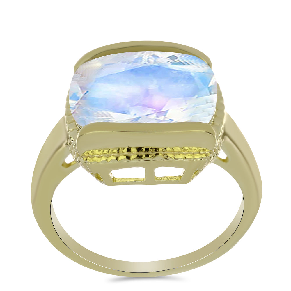 Anillo de Plata Bañada en Oro con Piedra Lunar Arco Iris 3 