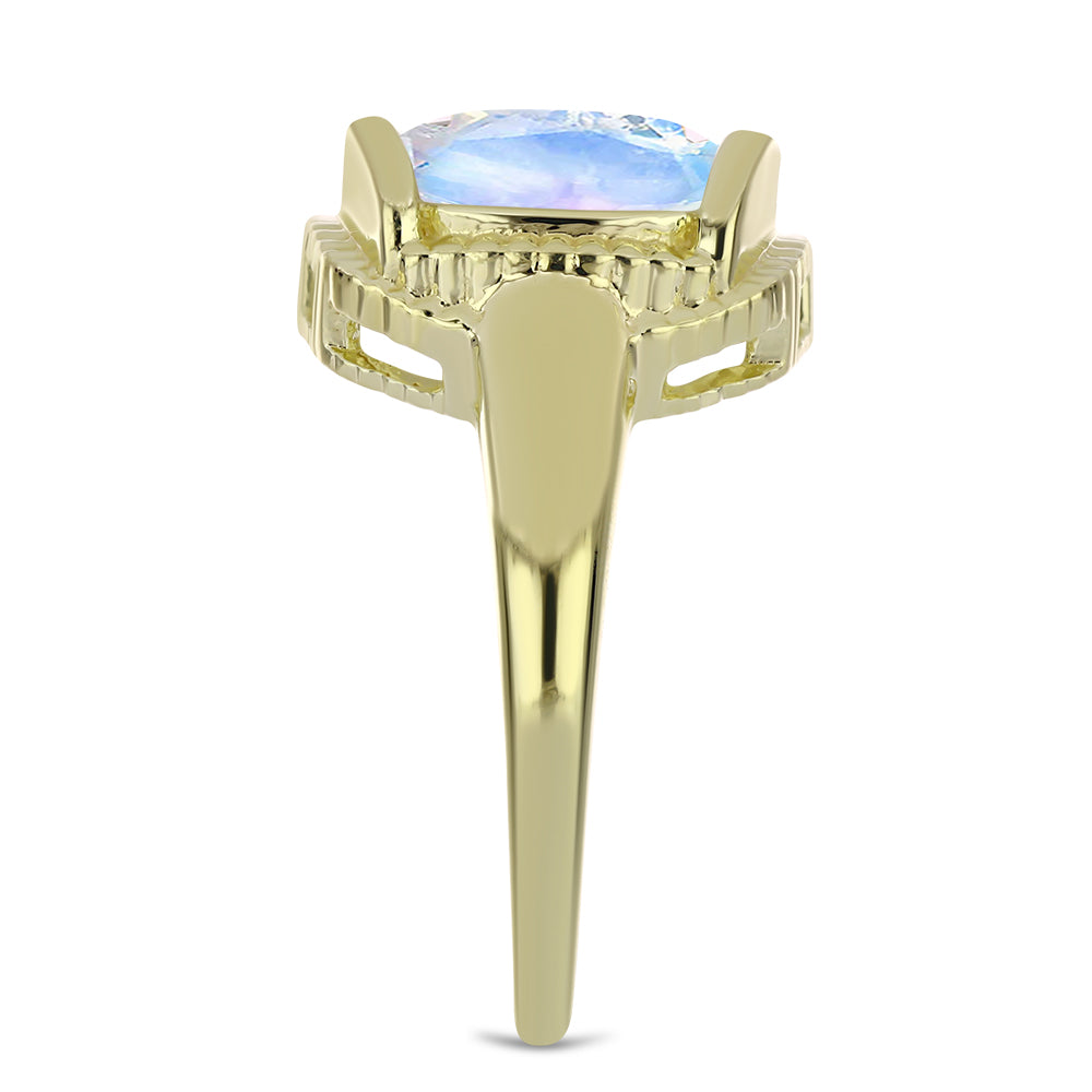 Anillo de Plata Bañada en Oro con Piedra Lunar Arco Iris 4 