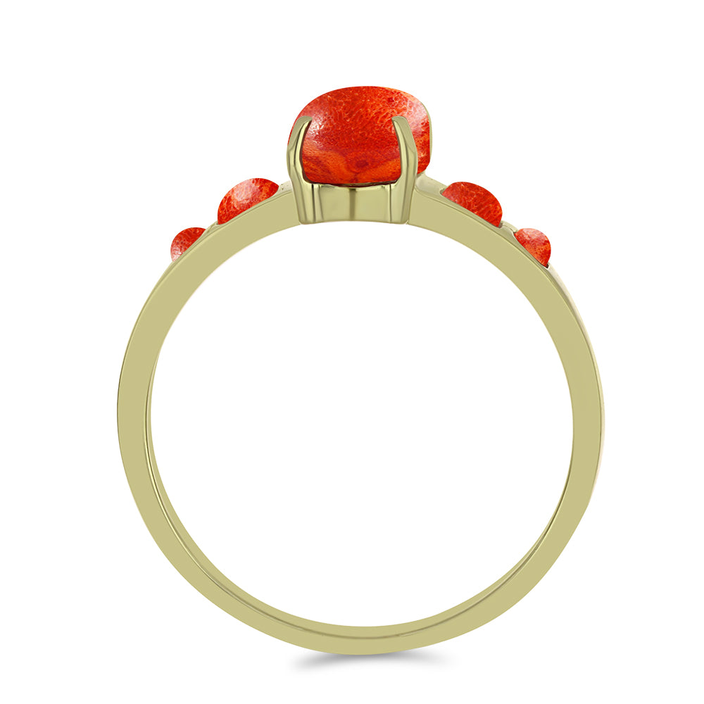 Anillo de Plata Bañada en Oro con Coral de Esponja Roja 2 
