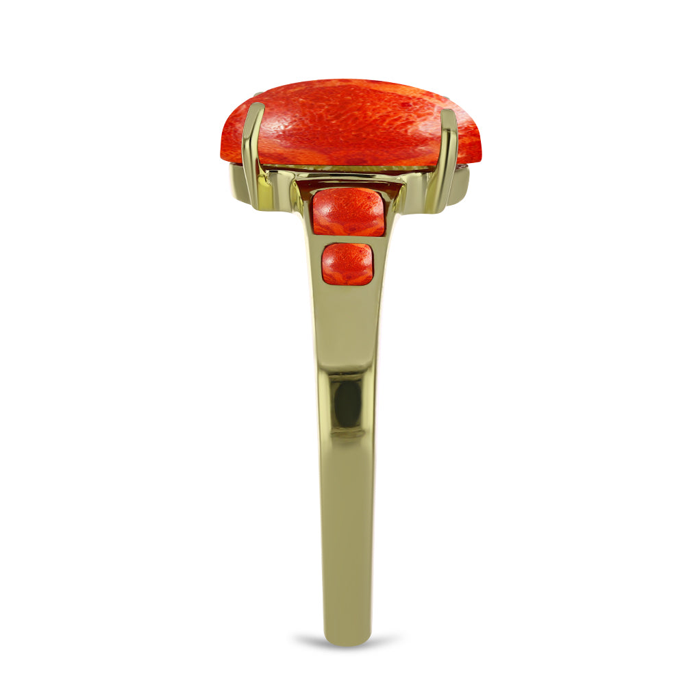 Anillo de Plata Bañada en Oro con Coral de Esponja Roja 4 