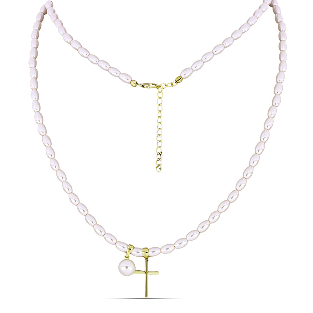 Collar de Plata Bañada en Oro con Perla blanca de agua dulce 1 