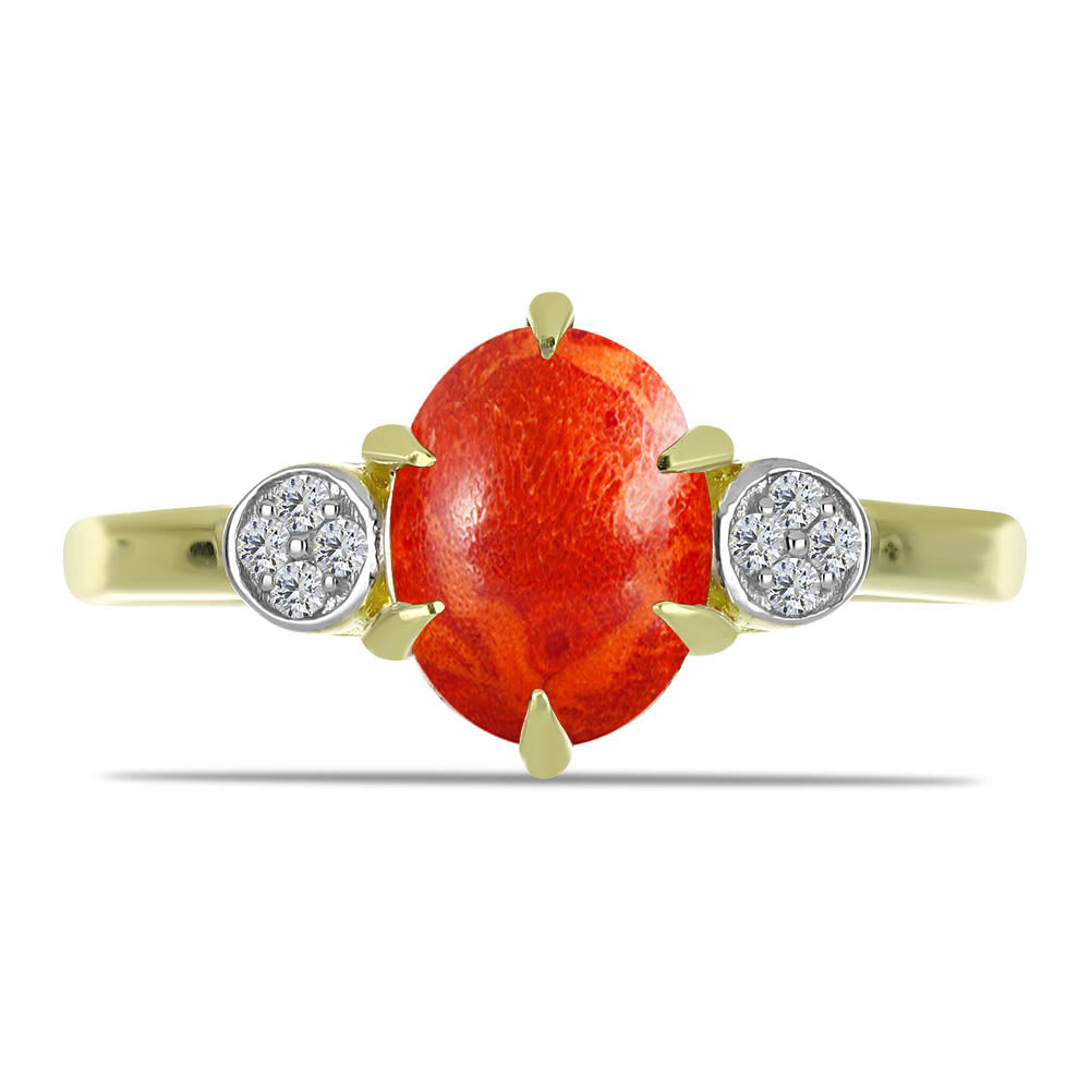 Anillo de Plata Bañada en Oro con Coral de Esponja Roja y Topacio Blanco 1 