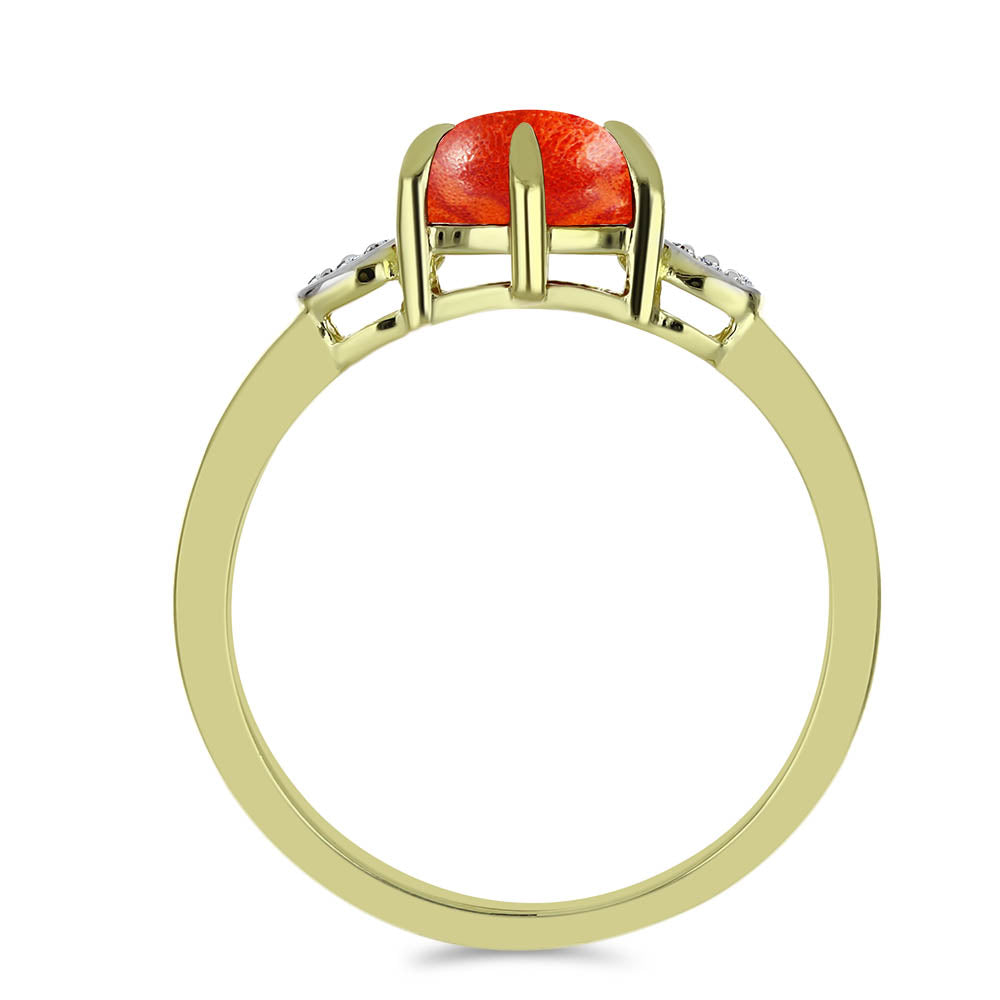 Anillo de Plata Bañada en Oro con Coral de Esponja Roja y Topacio Blanco 2 