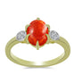Anillo de Plata Bañada en Oro con Coral de Esponja Roja y Topacio Blanco