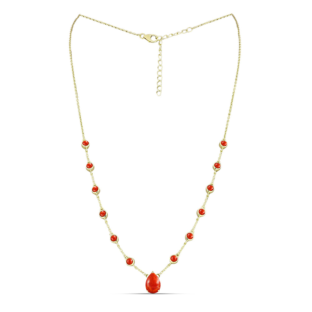 Collar de Plata Bañada en Oro con Coral de Esponja Roja