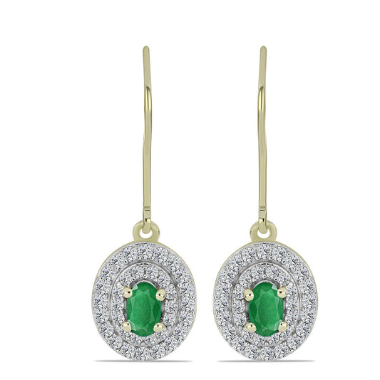 Pendientes de Plata Bañada en Oro con Esmeralda de Zambia y Topacio Blanco