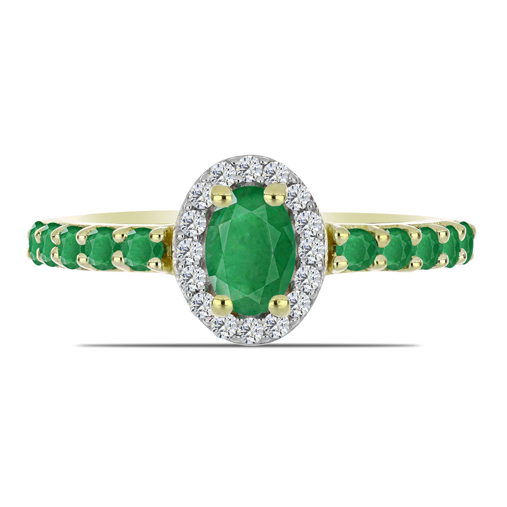 Anillo de Plata Bañada en Oro con Esmeralda de Zambia y Topacio Blanco