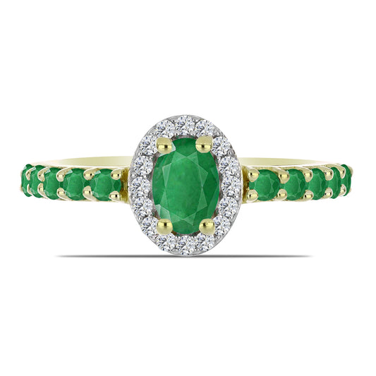 Anillo de Plata Bañada en Oro con Esmeralda de Zambia y Topacio Blanco