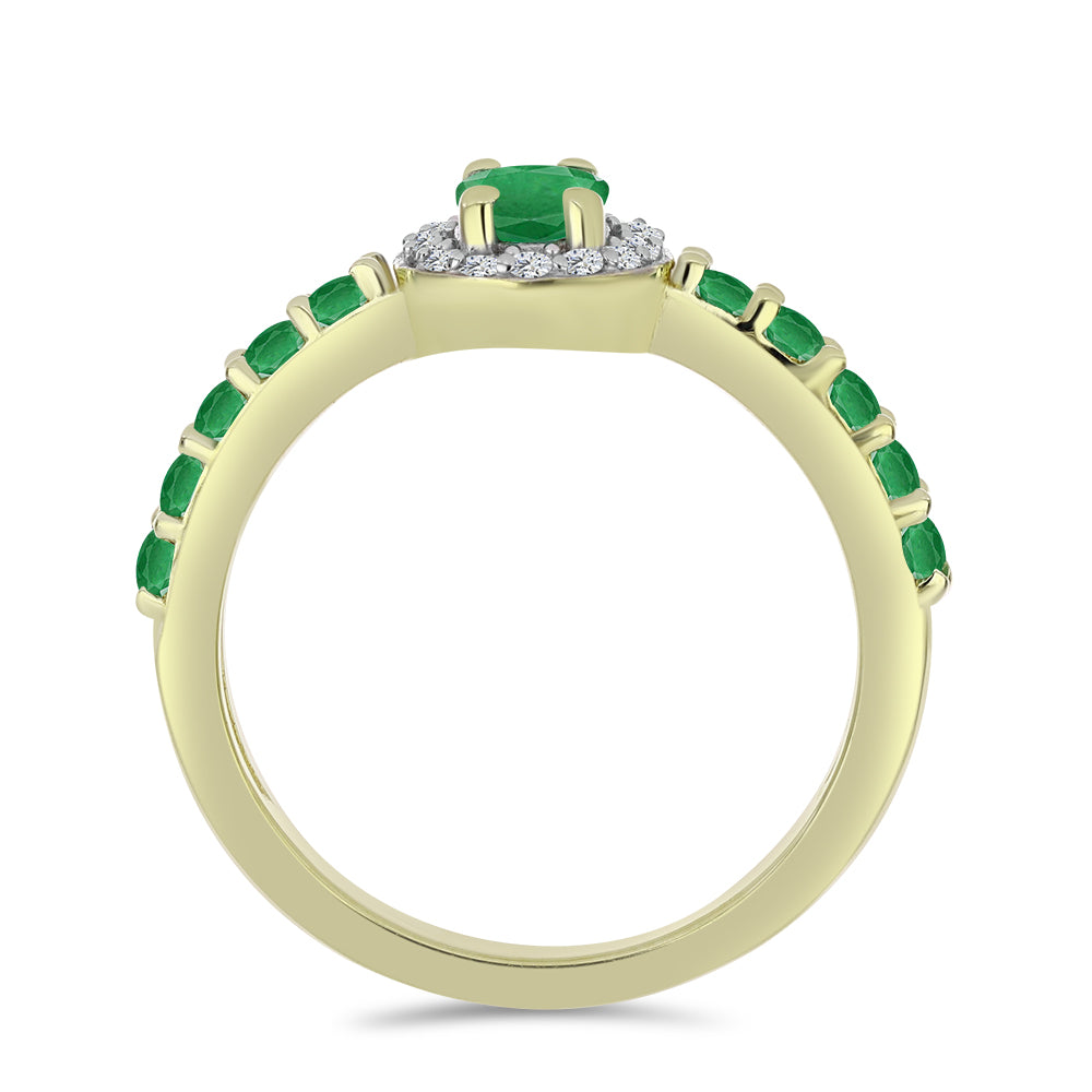 Anillo de Plata Bañada en Oro con Esmeralda de Zambia y Topacio Blanco 2 