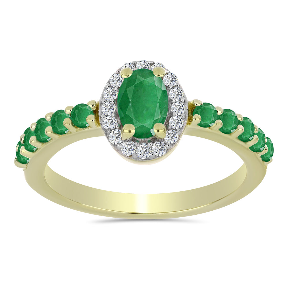 Anillo de Plata Bañada en Oro con Esmeralda de Zambia y Topacio Blanco 3 