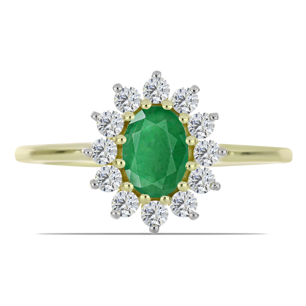 Anillo de Plata Bañada en Oro con Esmeralda de Zambia y Topacio Blanco 1 