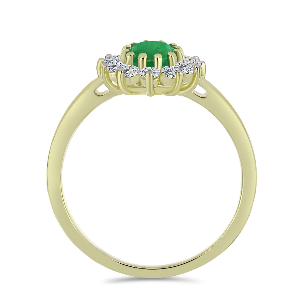 Anillo de Plata Bañada en Oro con Esmeralda de Zambia y Topacio Blanco 2 