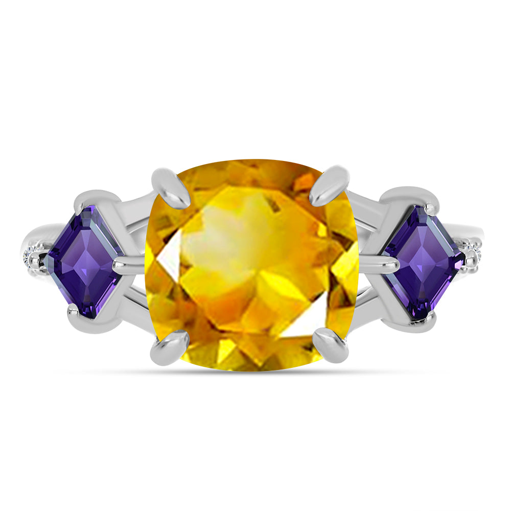Anillo de Plata con Citrino de los Montes Urales y Amatista de Marruecos 1 