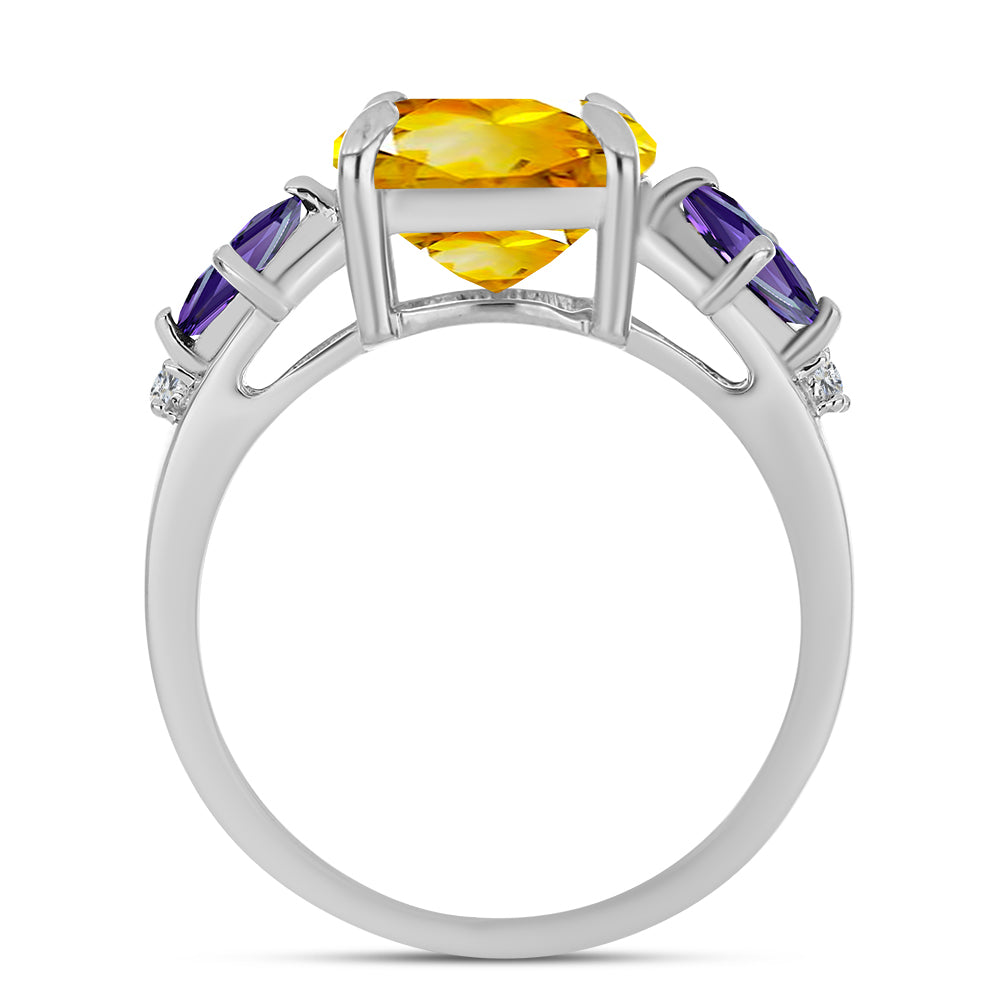 Anillo de Plata con Citrino de los Montes Urales y Amatista de Marruecos