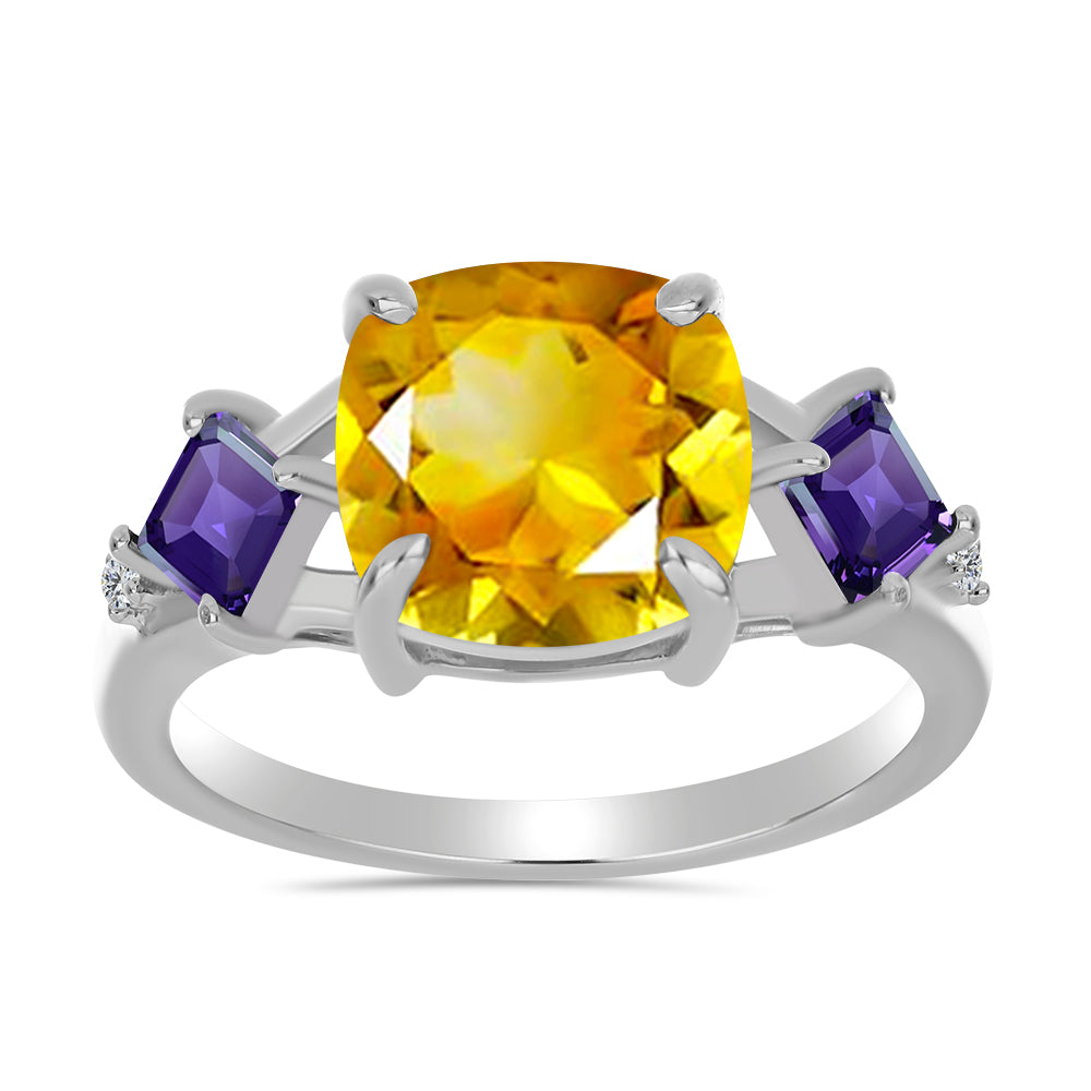 Anillo de Plata con Citrino de los Montes Urales y Amatista de Marruecos 3 