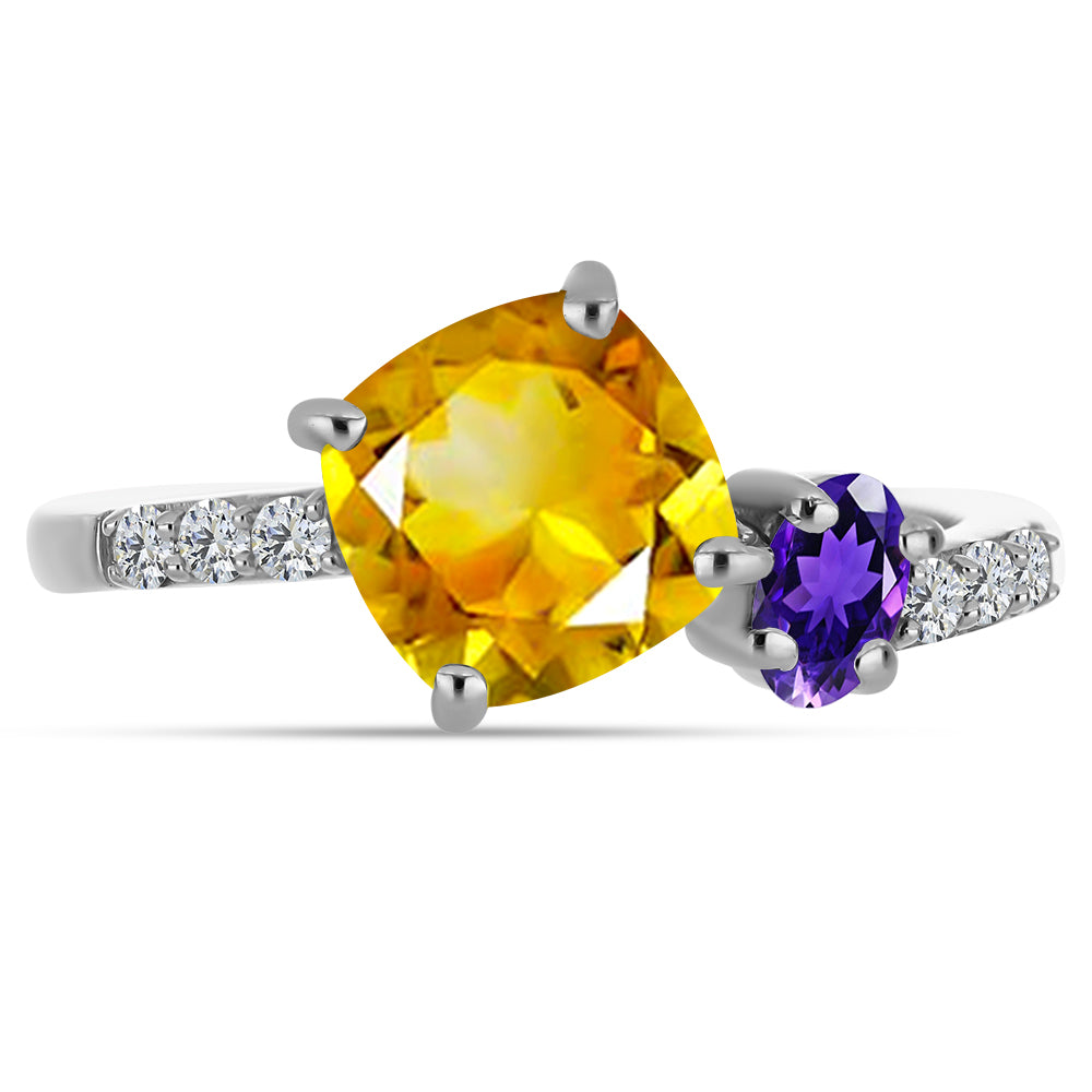 Anillo de Plata con Citrino de los Montes Urales y Amatista de Marruecos 1 